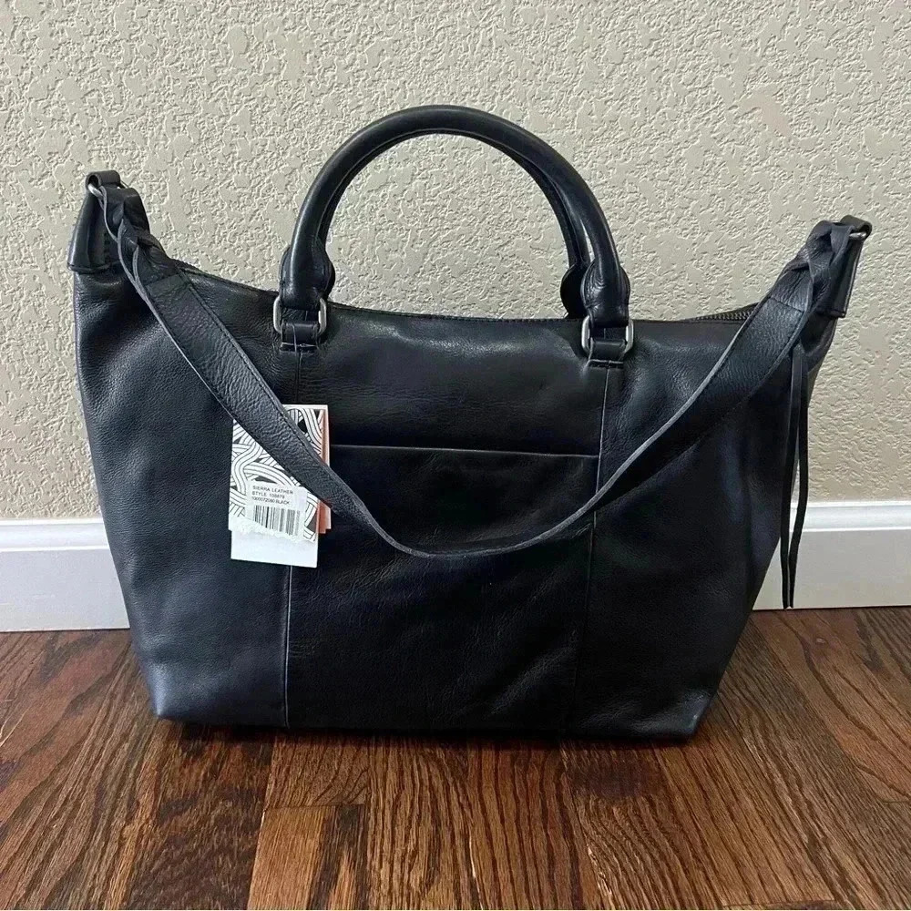 The Sak Sierra Black Leather Double Handled Satchel Purse Bag Shoulder Strap - Picture 3 of 16